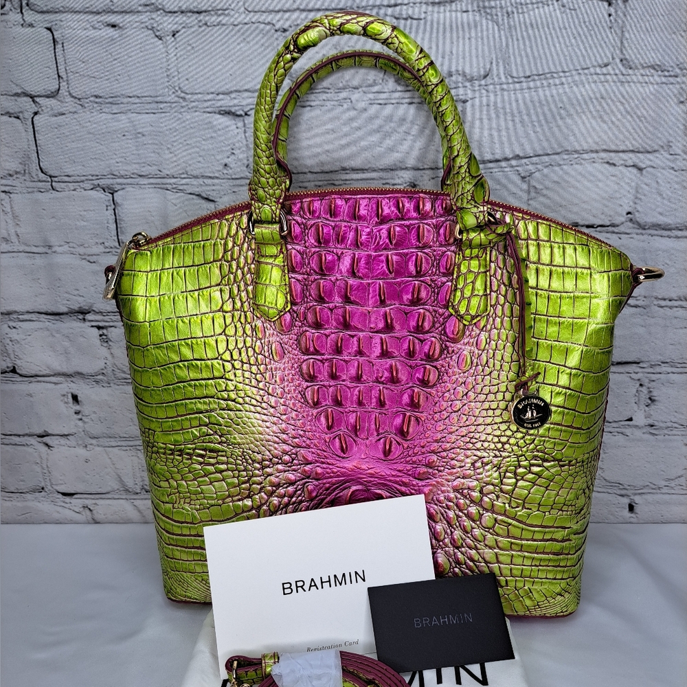 BRAHMIN 'DUXBURY' CROC-EMBOSSED LEATHER SATCHEL/CROSSBODY/TOTE BAG ELCT. OMBRE - Picture 16 of 16